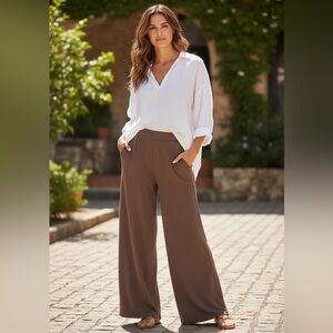 NEW•2X-CREME DE LA CREME CURVY CAPPUCCINO WIDE LEG PANTS W/ POCKETS